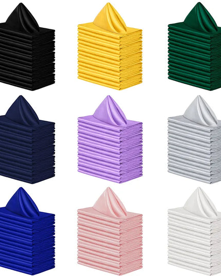 12pcs Satin Cocktail Napkins - 30x30cm Hemstitched Table Decor