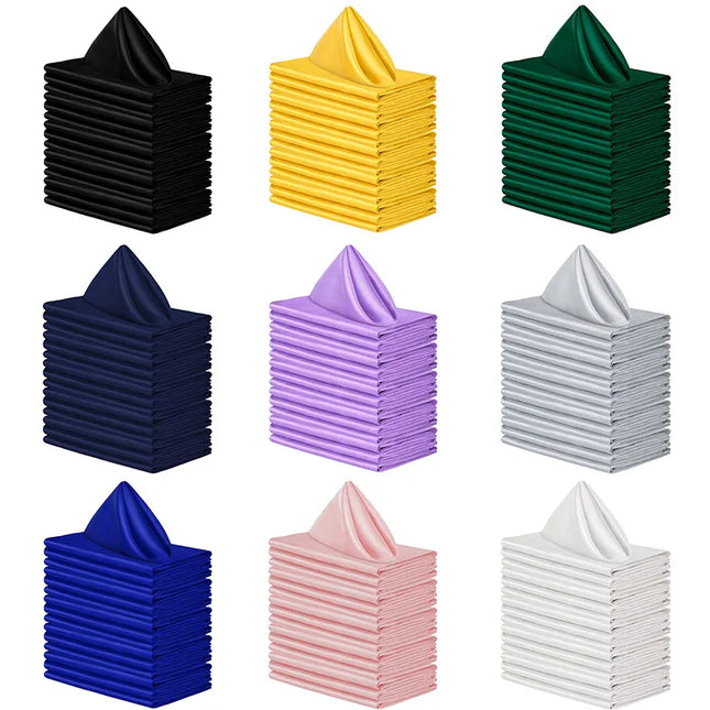 12pcs Satin Cocktail Napkins - 30x30cm Hemstitched Table Decor