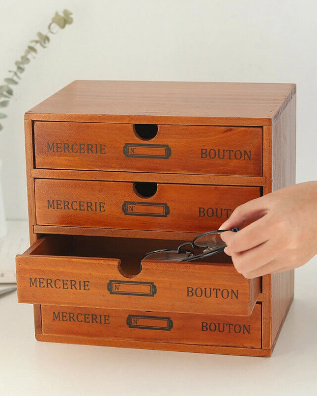Modishion Retro Solid Wood 4 Drawer Storage Box for Jewelry & Cosmetics