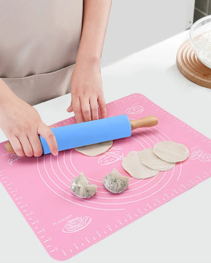 Non-Stick Silicone Rolling Pin with Wooden Handle for Baking Pastry