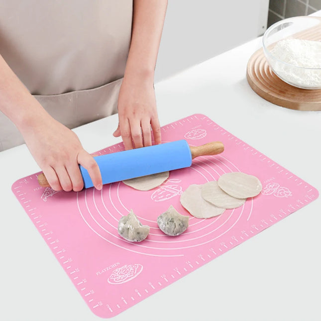 Non-Stick Silicone Rolling Pin with Wooden Handle for Baking Pastry