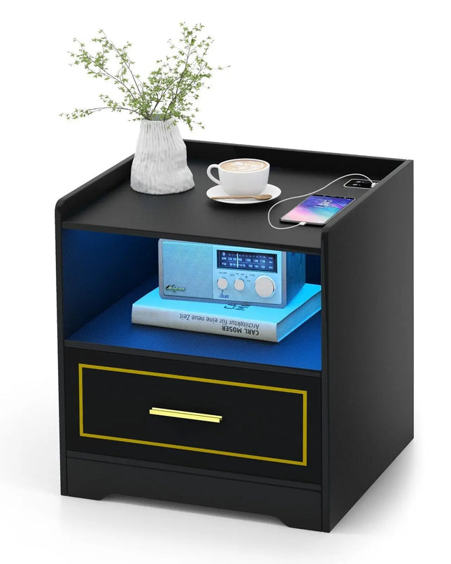 GOFLAME LED Nightstand - Modern Smart Bedside Storage Table