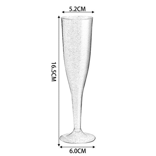 25/50Pcs Clear Champagne Flutes 5oz, Plastic Glitter Champagne Flutes