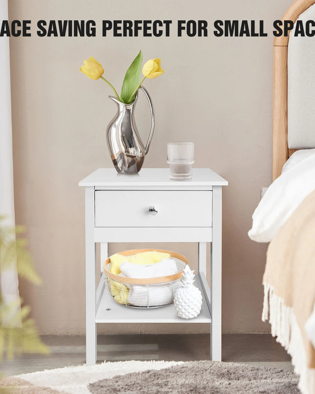 Modern Minimalist Night Stand Bedside Table with Drawer & Shelf
