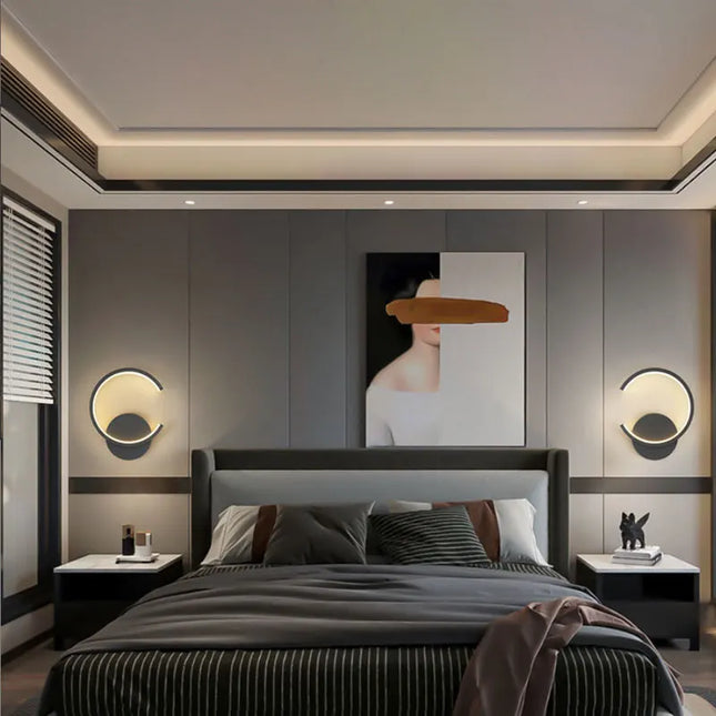 Modern LED Wall Light - Black & White Semicircle Design for Home