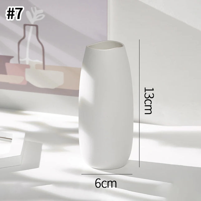 White Nordic Ceramic Flower Vase - Retro Style Decorative Plant Pot