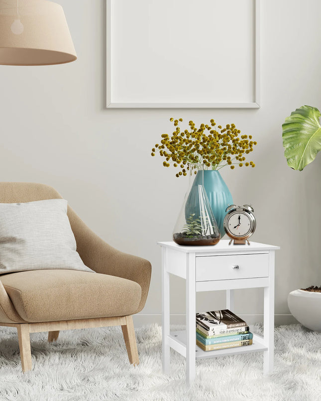 Modern Minimalist Night Stand Bedside Table with Drawer & Shelf