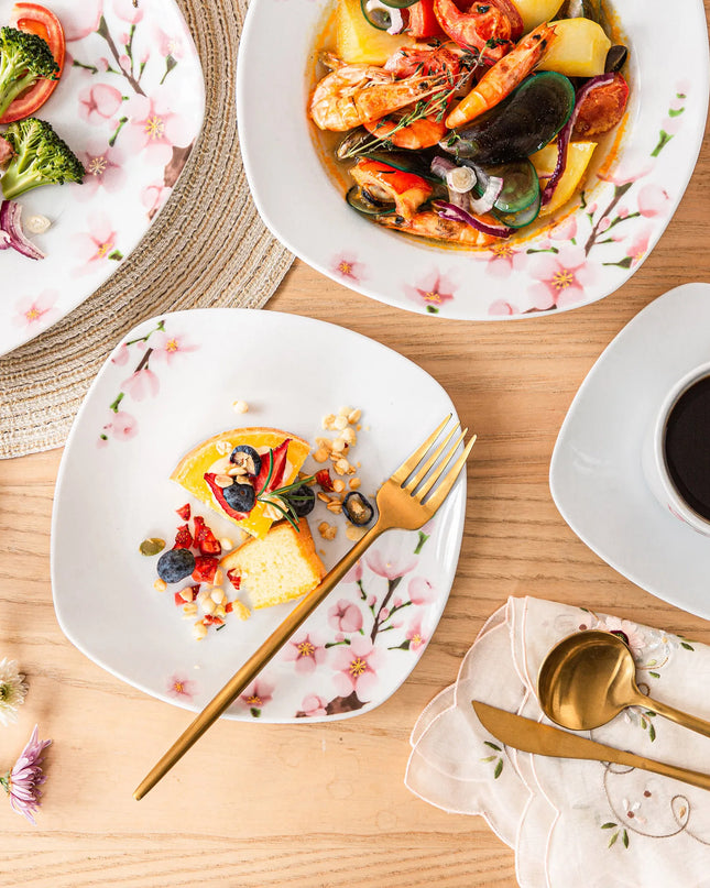 VEWEET ANNIE 60-Piece Porcelain Plate Set - Floral Dinnerware for 12