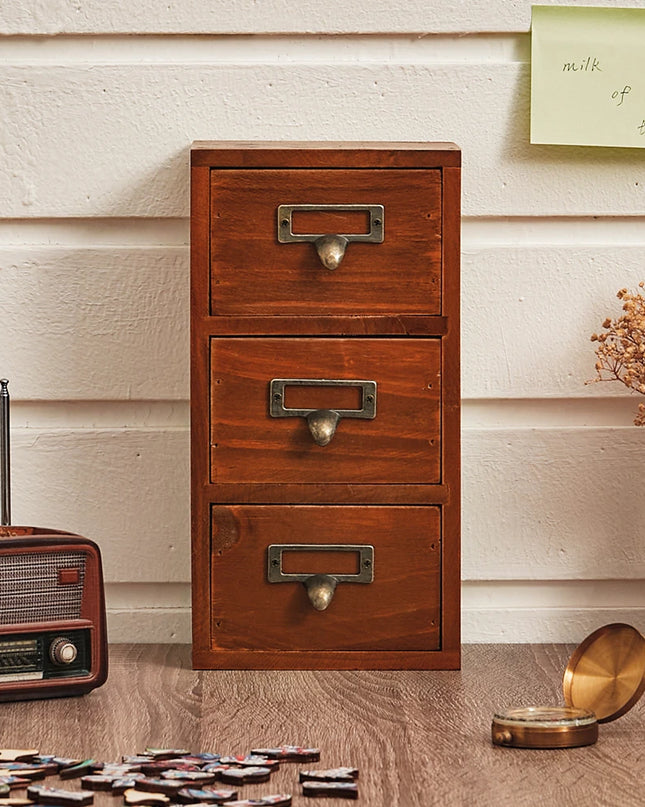 Modishion Retro Wooden Drawer Organizer - 3-Layer Storage Cabinet