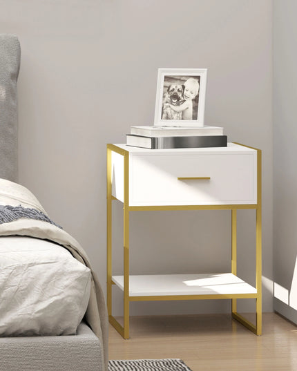 HOMCOM Modern White and Gold Bedside Table - Stylish Nightstand