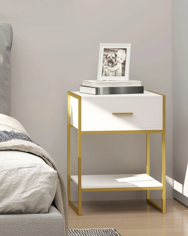 HOMCOM Modern White and Gold Bedside Table - Stylish Nightstand