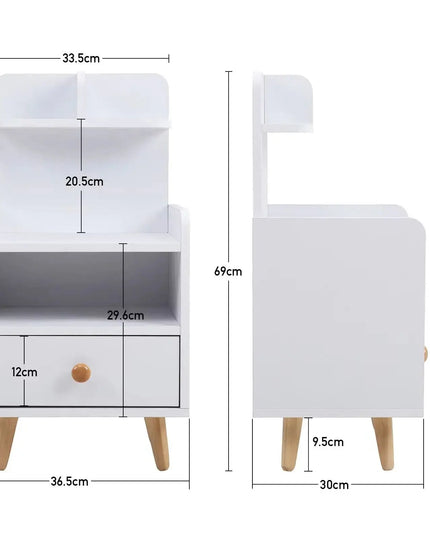 Modern White Wooden Nightstand - Shelf & Drawer for Bedroom