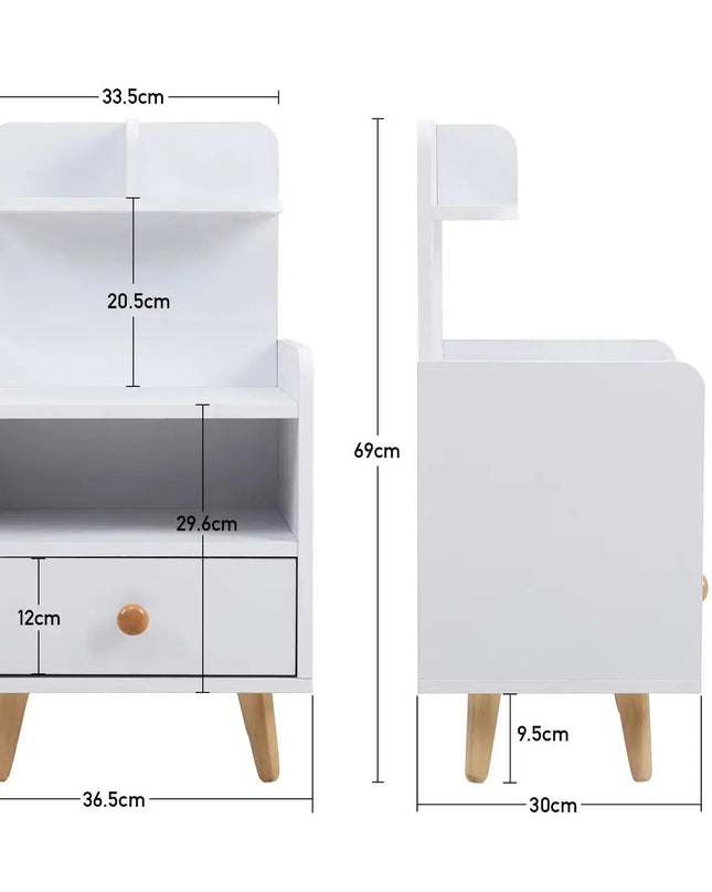 Modern White Wooden Nightstand - Shelf & Drawer for Bedroom