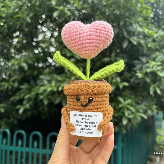 Handmade Crochet Sunflower Decor - Wool Potted Ornament for Auto Interior