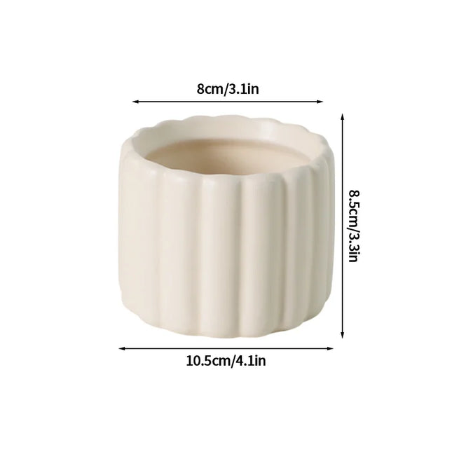 Cream Ceramic Flowerpot - Small Succulent Plant Pot for Home Decor