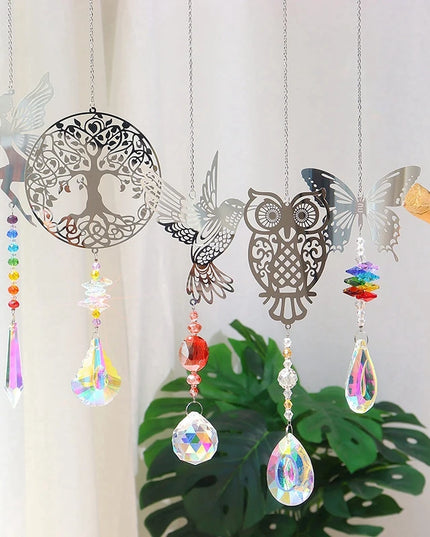 Crystal SunCatcher Prisms Hanging Rainbow Chaser Window Wind Chime Tree of Life Car Art Hanging Pendant Home Garden Decoration