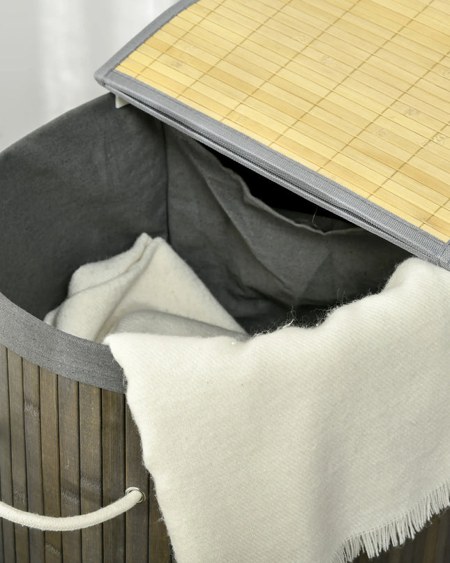HOMCOM 100L Bamboo Laundry Basket - 2 Compartment Design