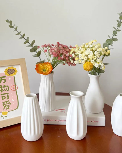 White Nordic Ceramic Flower Vase - Retro Style Decorative Plant Pot