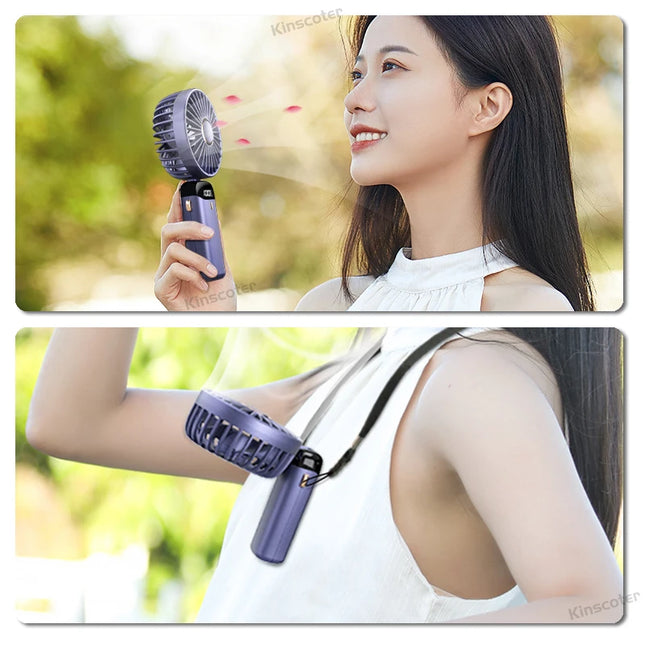 Kinscoter USB Mini Fan - Portable Neck Hanging, 5-Speed Cooling