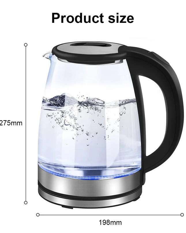220V 1.8L Electric Glass Kettle - 1500W Home Water Boiler