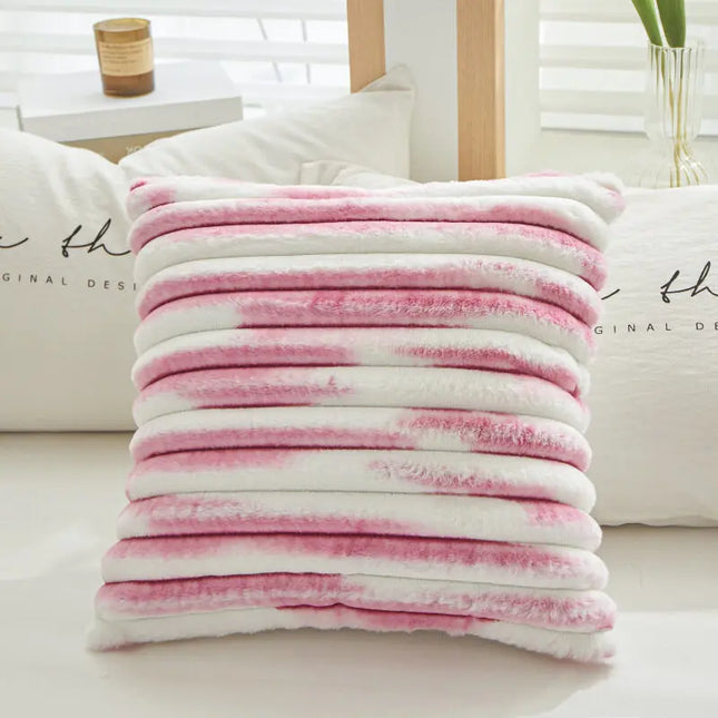 Anqianny Double-Sided Faux Fur Cushion Cover - Fuzzy Striped Decorative Pillow