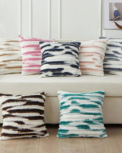 Anqianny Double-Sided Faux Fur Cushion Cover - Fuzzy Striped Decorative Pillow