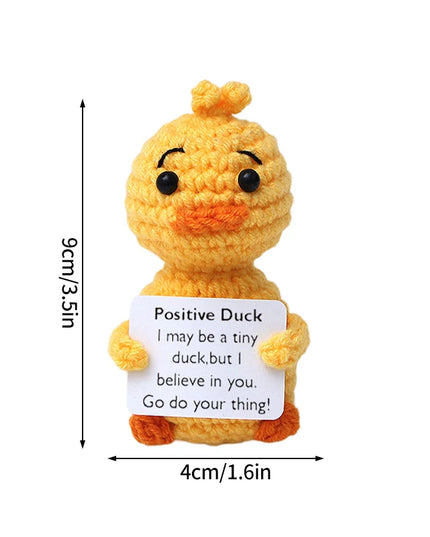 Funny Crochet Animal with Positive Card Ornament Handmade Knitted Ducks Fox Sheep Turtle Desk Figurine Creative Crochet Gift