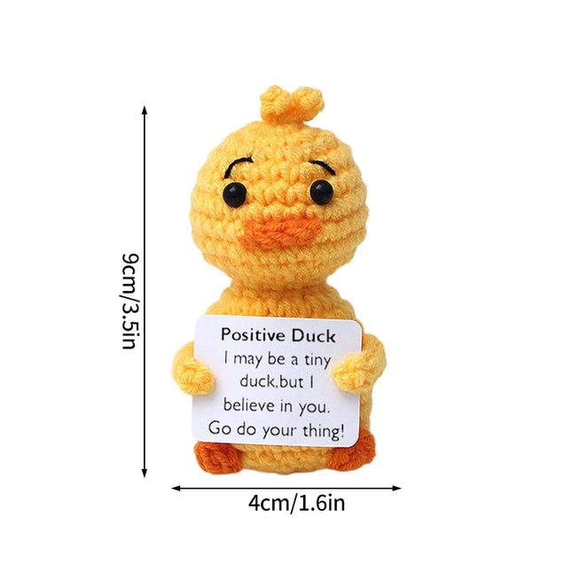Funny Crochet Animal with Positive Card Ornament Handmade Knitted Ducks Fox Sheep Turtle Desk Figurine Creative Crochet Gift