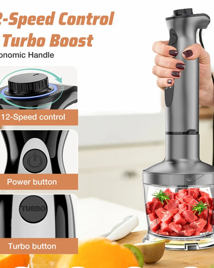 GUOHE 7-in-1 Immersion Hand Blender - Powerful 12 Speed with Stainless Steel Blades