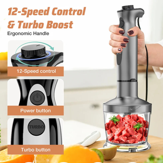 GUOHE 7-in-1 Immersion Hand Blender - Powerful 12 Speed with Stainless Steel Blades