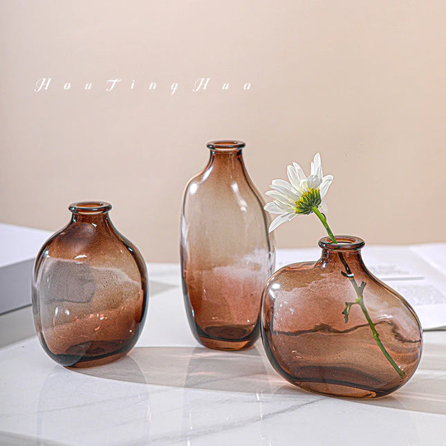Retro Irregular Glass Flower Vase - Modern Decorative Table Ornament
