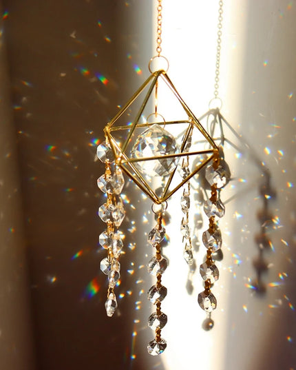 Sun Catchers Crystal Pendant Window Wind Chime Star Moon Light Catchers Rainbow Chaser Plated Colorful Hanging Drop Garden Decor