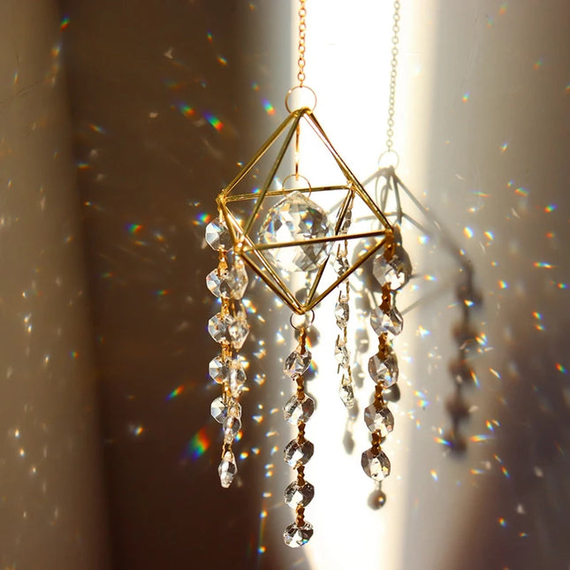 Sun Catchers Crystal Pendant Window Wind Chime Star Moon Light Catchers Rainbow Chaser Plated Colorful Hanging Drop Garden Decor