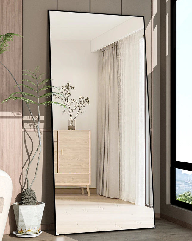 CASSILANDO Full Length Mirror 65" - Black Metal Frame Floor Standing