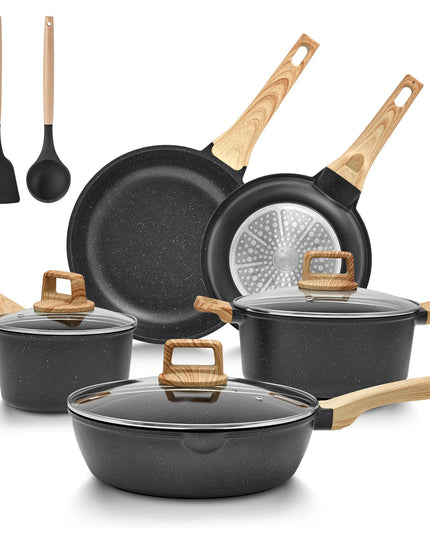 Bezia 10-Piece Induction Cookware Set - Non-Stick Granite, Eco-Friendly