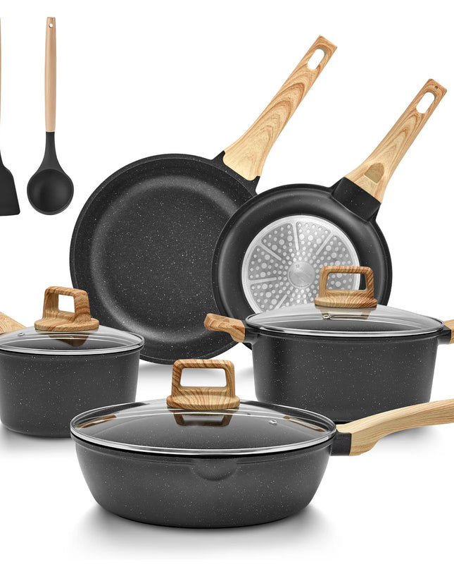 Bezia 10-Piece Induction Cookware Set - Non-Stick Granite, Eco-Friendly