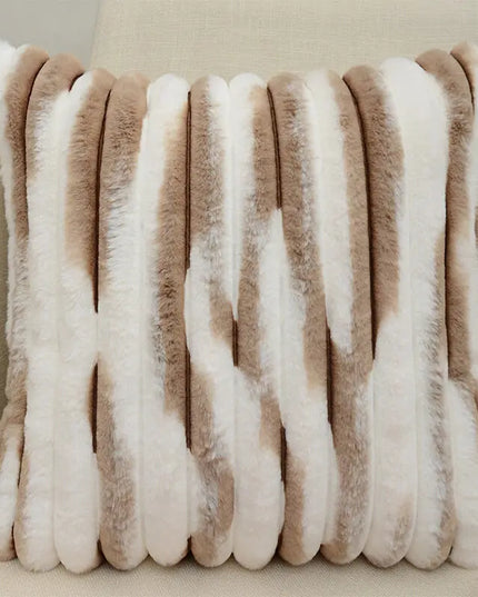 Anqianny Double-Sided Faux Fur Cushion Cover - Fuzzy Striped Decorative Pillow