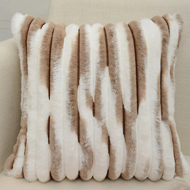 Anqianny Double-Sided Faux Fur Cushion Cover - Fuzzy Striped Decorative Pillow