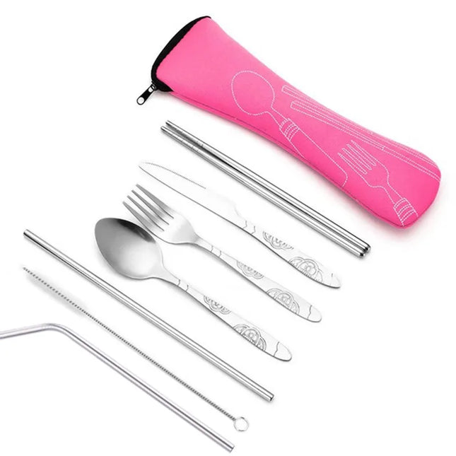 Portable Stainless Steel Dinnerware Set - 3Pcs/4Pcs/7Pcs Cutlery Kit