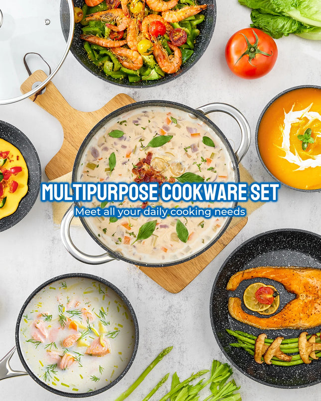 BEZIA 10-Piece Nonstick Induction Cookware Set - Durable and Versatile
