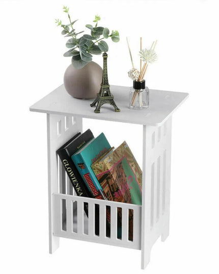 Modern White Bedside Table - Small Nightstand for Bedroom Storage