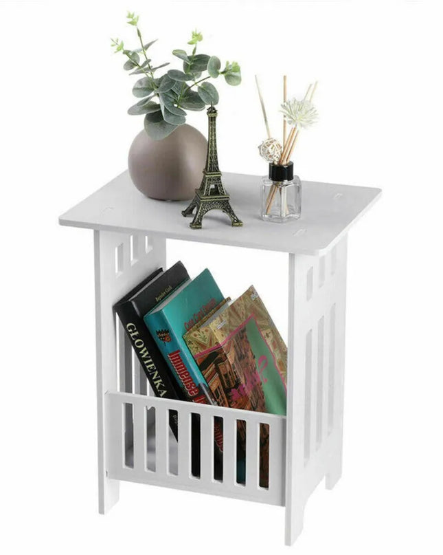 Modern White Bedside Table - Small Nightstand for Bedroom Storage