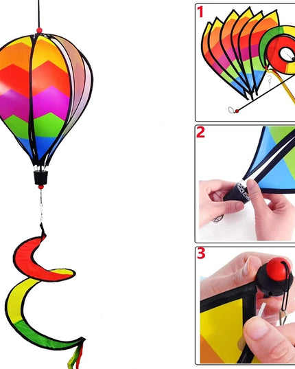 Rainbow Hot Air Balloon Wind Spinner - Vibrant Garden Decor Twister