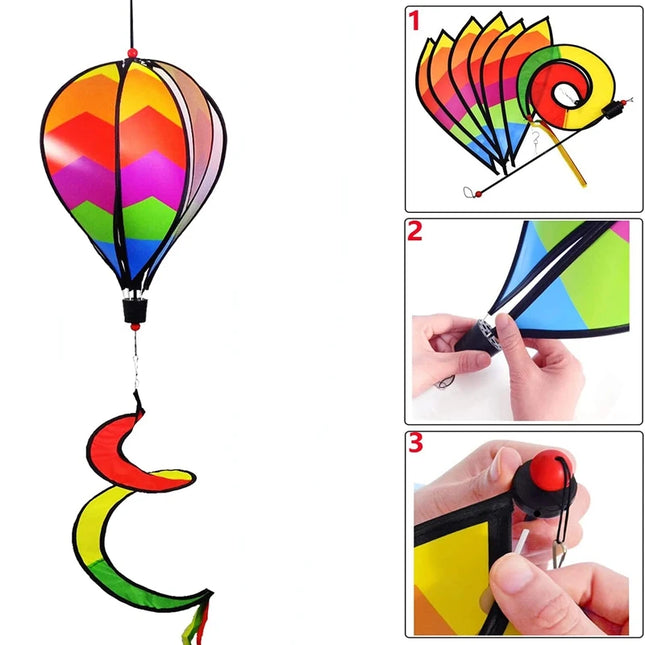 Rainbow Hot Air Balloon Wind Spinner - Vibrant Garden Decor Twister