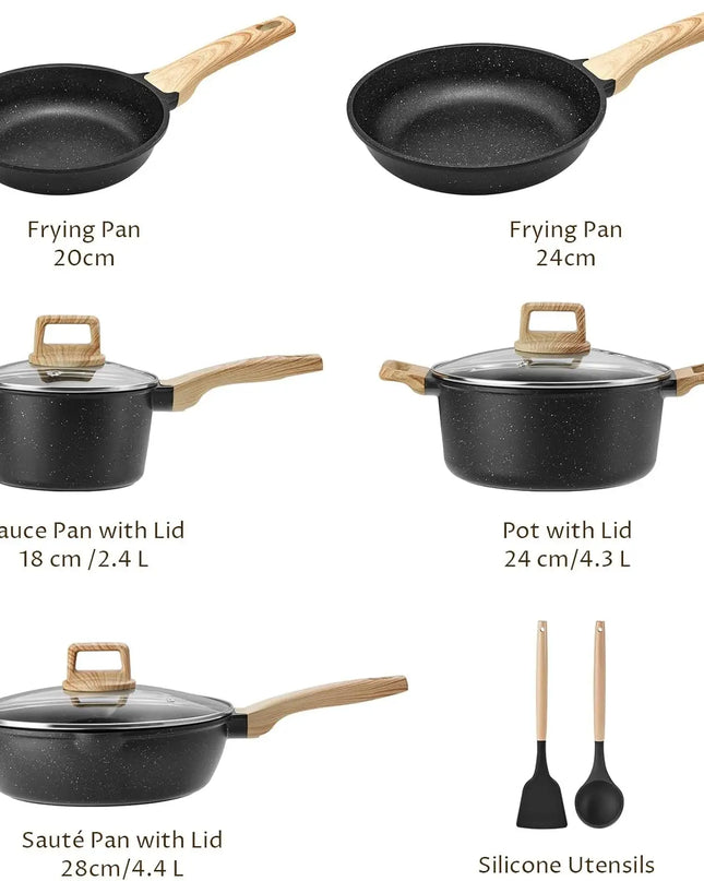 Bezia 10-Piece Induction Cookware Set - Non-Stick Granite, Eco-Friendly