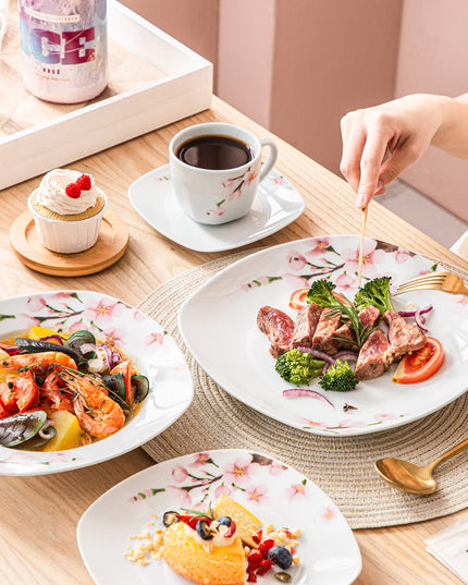 VEWEET ANNIE 60-Piece Porcelain Plate Set - Floral Dinnerware for 12
