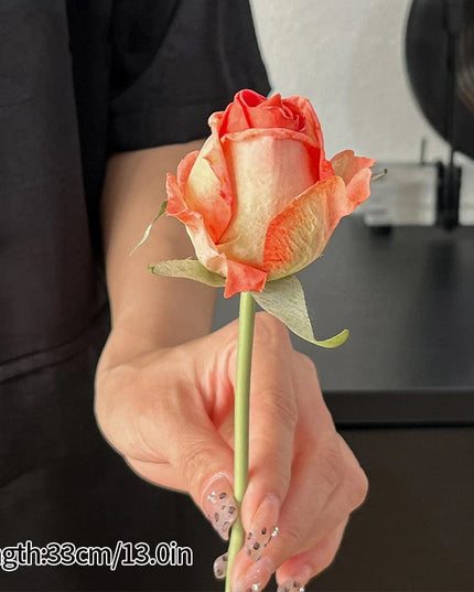 French Curled Rose Fake Flowers - Elegant Silk Bouquet for Home Decor