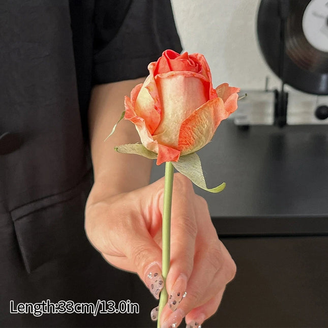 French Curled Rose Fake Flowers - Elegant Silk Bouquet for Home Decor