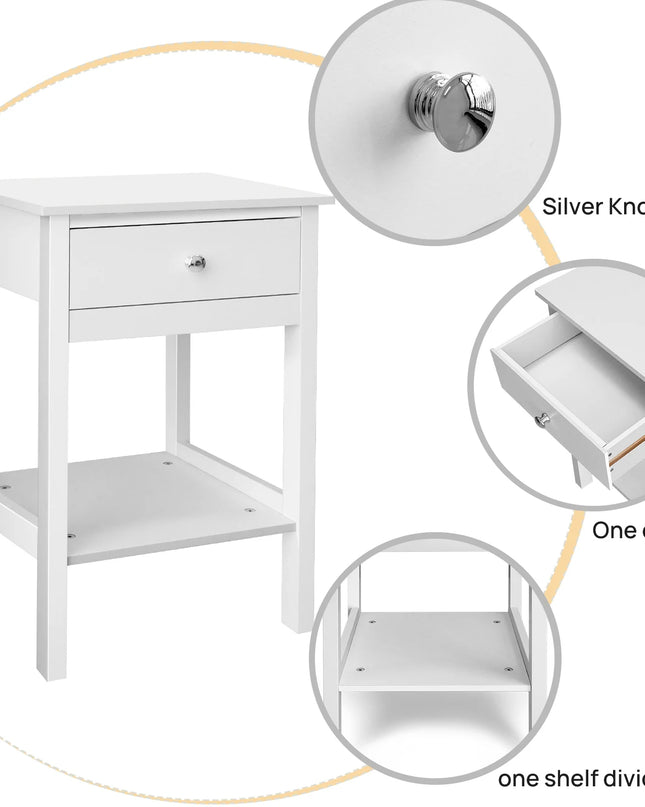 Modern Minimalist Night Stand Bedside Table with Drawer & Shelf