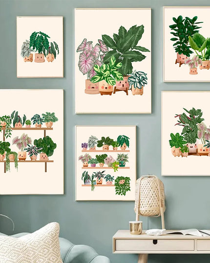 Cute Botanical Plant Club Canvas Poster - Modern Wall Art for Home Decor